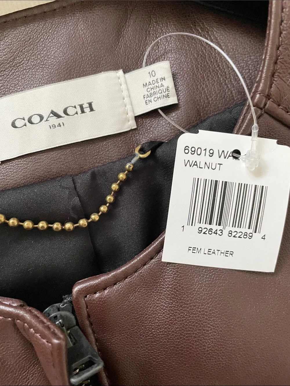 Coach Women's Dark Brown Collarless Leather Jacket